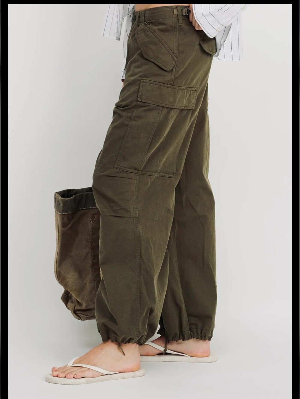 European Linen Cargo Pants in Olive Brown